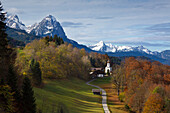 View to Wamberg village, Werdenfelser Land, Bavaria, Germany