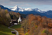 View to Wamberg village, Werdenfelser Land, Bavaria, Germany