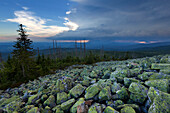 Thunderclouds above the granite block-fall at the Lusen summit, Bavarian Forest, Bavaria, Germany