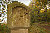 Old wayside cross at the hiking trail to Laacher Kopf, near Maria Laach, Eifel, Rhineland-Palatinate, Germany