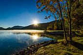 sunrise in autumn at lake Walchensee, Bavaria, Germany