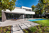 modern architecture house in the Bauhaus style, Oberhausen, Nordrhein-Westfalen, Germany