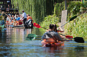 Spreewald Biosphere Reserve, Brandenburg, Germany, Kayaking, Recreation Area, Family Vacation, Family Outing, Paddling, Wilderness, Excursion, Day Trip, Kayakers paddling down the river Landscape
