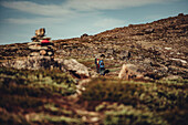 Hiker on a route through greenland, greenland, arctic.