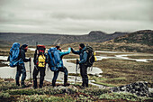 Hiker on a route through greenland, greenland, arctic.