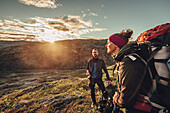 Hiker on a route through greenland, greenland, arctic.