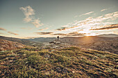 Hiker on a route through greenland, greenland, arctic.