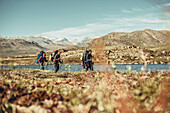 Hiker on a route through greenland, greenland, arctic.