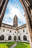 The cloister in the original Dominican monastery and the Dominican church in the old town, Bolzano, South Tyrol, Alto Adige, Italy