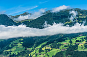 The mountain Zellberg near Zell am Ziller in the morning mist, Zell am Ziller, Zillertal, Tyrol, Austria