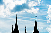 The spires of the church towers of Bamberg Cathedral, Bamberg, Bavaria, Germany