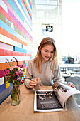 Girl in Cafe, Entenwerder, Hamburg, Germany