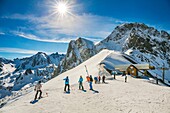Grand Tourmalet ski area. La Mongie ski resort. Luz-Saint Sauveur. Hautes-Pyrenees Department. Midi-Pyrenees Region. France.