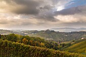 Lights and clouds near Serralunga d'Alba, Langhe, Cuneo district, Piedmont, Italy.
