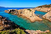 Corse, cove from the Ostriconi beach on Corse, Balagne, France.