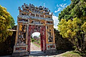 Entrance gate to the Hung To Mieu Temple. Imperial City (The Citadel), Hue, Vietnam.