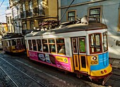 Portugal, Lisbon, Typical tram in Alfama.