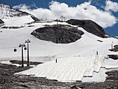 wrapped Hintertux glacier, global warming, skiing area in summer, Zillertal, Tyrol, Austria, Europe