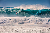 HAWAII, Oahu, North Shore, Eddie Aikau, 2016, surfers competing in the Eddie Aikau 2016 big wave surf competition, Waimea Bay