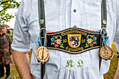 lederhosen, leather trousers, maypole, bavarian tradition, Bavaria, Germany, Europe