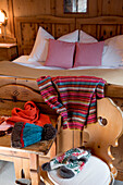 bed, wooden room, traditional decoration, winterly interior, warmness, the Alps, South Tyrol, Trentino, Alto Adige, Italy, Europe
