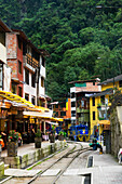 End Of The Train Tracks In Downtown Aquas Calientes, Gateway To Machu Picchu; Aguas Calientes, Cuzco, Peru