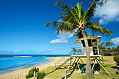 A lifeguarding station on a beach along the coastline of the Island of Hawaii