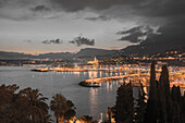 Lights Illuminating The Cityscape Along The Mediterranean; Menton, Cote D'azur, France