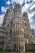 Ely cathedral has its origins in AD 672 when St Etheldreda built an abbey church. The present building dates back to 1083 and cathedral status was granted in 1109; Ely, Cambridgeshire, England