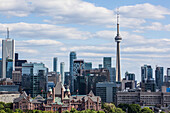 Skyline of downtown Toronto with skyscrapers in the business district and the CN Tower