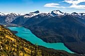 Scenic view of Cheakamus Lake and surrounding mountains, Whistler, British Columbia, Canada