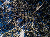 Aerial view of winter landscape in Jura mountains, Gingins, Switzerland