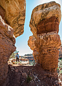 Woman at Moon House ruins, Cedar Mesa, Bears Ears National Monument, Utah, USA