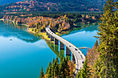 Bad Tölz, Bavaria, Germany, Europe. Sylvenstein bridge in autumn season