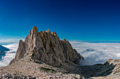 Corno Piccolo of Gran Sasso into the clouds, Campo Imperatore, L'Aquila province, Abruzzo, Italy, Europe