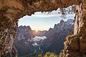 Italy, Veneto, Belluno, Agordino, Lookout from the legendary San Lucano cave on the valley, Pale dei Balconi, Dolomites