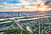 Vienna, Austria, Europe. Sunset over Vienna. View from the Danube Tower