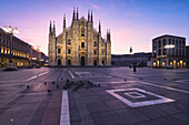 View of the square and the gothic Duomo, the icon of Milan, Lombardy, Italy, Europe
