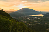 Caldonazzo lake, Trento, Province of Trentino Alto Adige, Italy, Panorama of two lakes from Monterovere