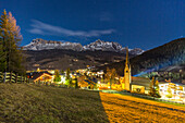 Italy, Trentino Alto Adige, Sudtyrol, province of Bolzano, La Villa village in Badia valley by night