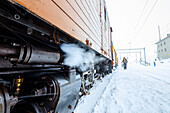 Details of the snowplow of Bernina Express train, Ospizio Bernina, Poschiavo, canton of Graubünden, Engadin, Switzerland