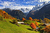 A perfect Autumn day at Soglio, Maloja region, Canton of Graubunden, Bregaglia valley, Switzerland, Europe
