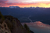 Dawn on Santa Croce Lake from Faverghera Mount, Prealps of Belluno, Veneto, Italy