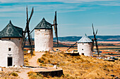 White windmills in Consuegra, La Mancha, Spain