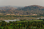 Hampi, Karnataka, India, Asia, A view of the plain around Hampi from the top of the Hanuman Temple (also called Monkey Temple)