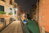 Ponte storto on a venetian canal at night, Venice, Veneto, Italy