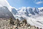 Overview of the Diavolezza and Pers glaciers and Piz Palù, St.Moritz, canton of Graubünden, Engadine, Switzerland