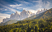 Odle Mountain view from Funes Valley. Funes Valley, Bolzano Province, Trentino Alto Adige, Italy