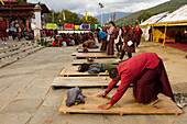 The Memorial Stupa and Buddhist devotees, Thimphu, Bhutan, Asia