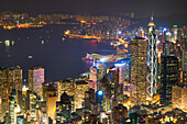 City skyline viewed from Victoria Peak by night, Hong Kong, China, Asia